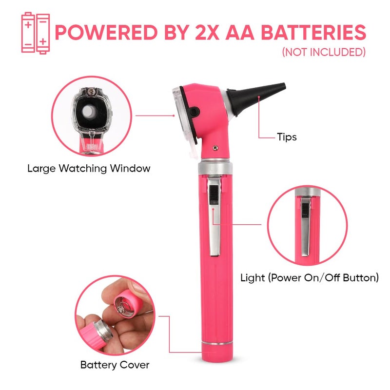 MeddSight Otoscope with Light, Fibre Optic Ear Scope for Kids & Adults, 3X Zoom Magnifying Glass, LED Ear Infection Checker with 10 Disposable Specula, Nylon Case, 6 Colors-Medical Grade-(Pink Color) - Image 4